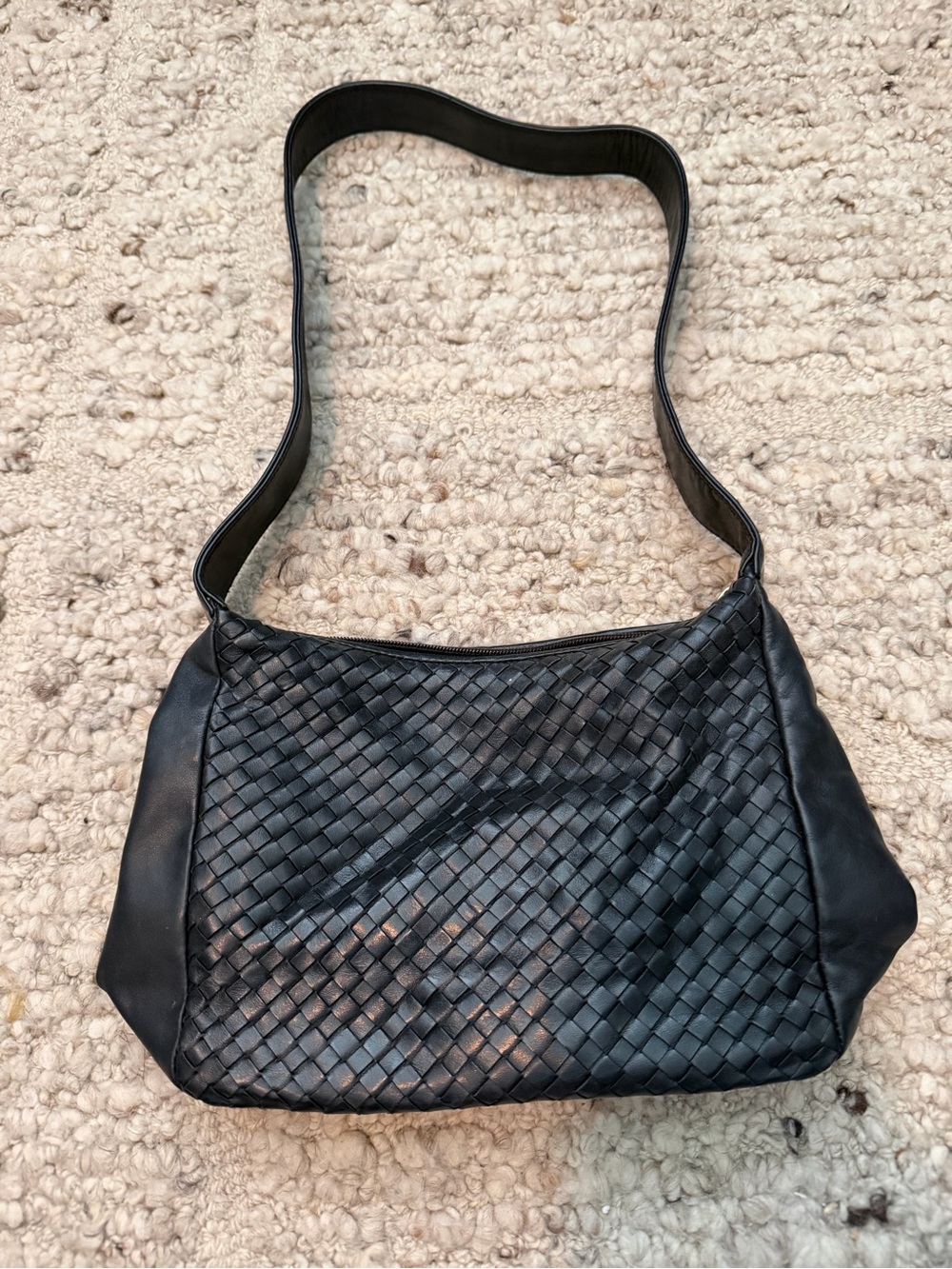 Ganson Woven Leather Shoulder Bag in Black
